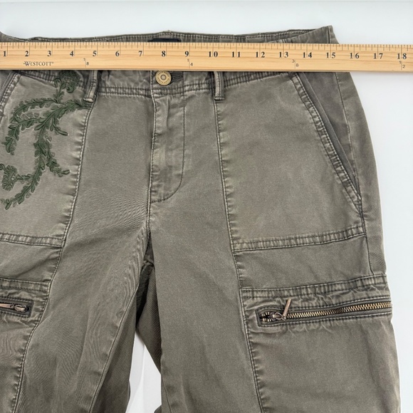 White House Black Market Pants Women 8 Green Slim Crop Utility Y2K Embroidered - Picture 10 of 14